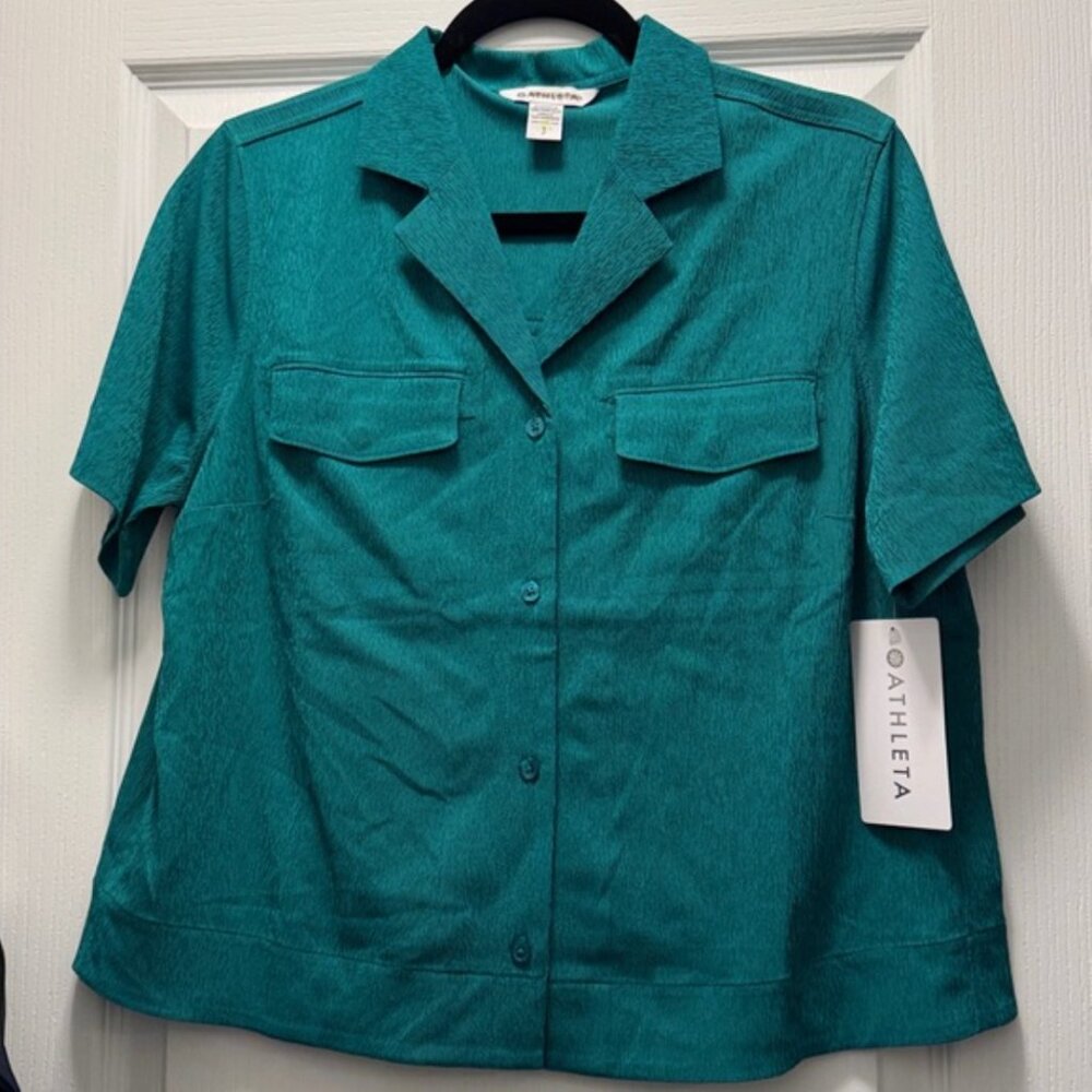 ATHLETA Oversized Echo Top Size XS Green Quick Drying Shirt NEW $99 msrp